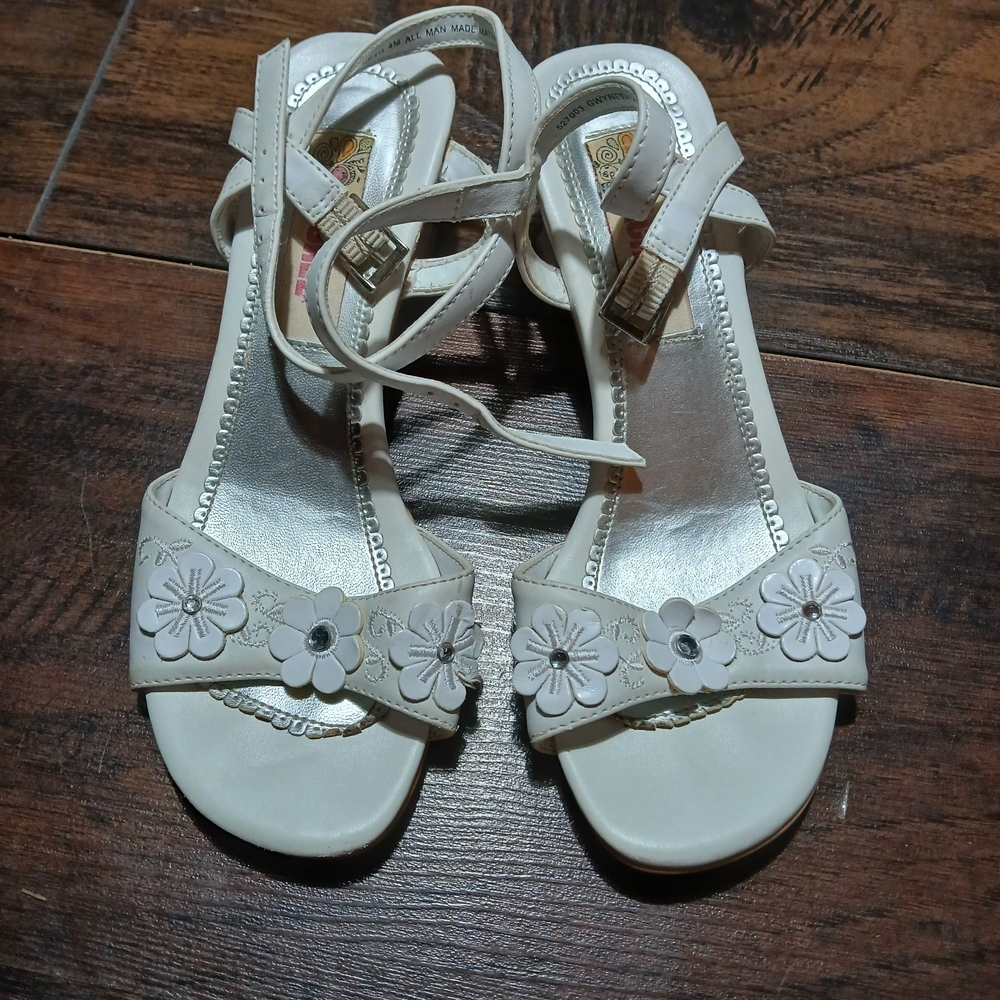 Cream Floral Sandals Heels